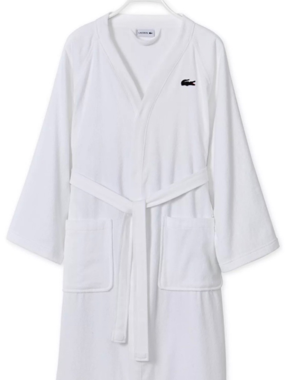 Lacoste Home Logo Patch 100% Cotton Pique Bath Robe White One Size NWT